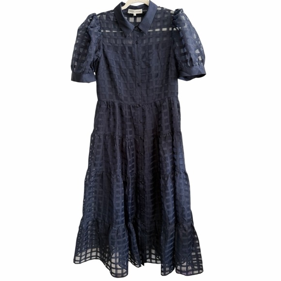 English Factory Gridded Organza Tiered Collared Maxi Dress, Blue, Medium, NWT - Picture 9 of 11